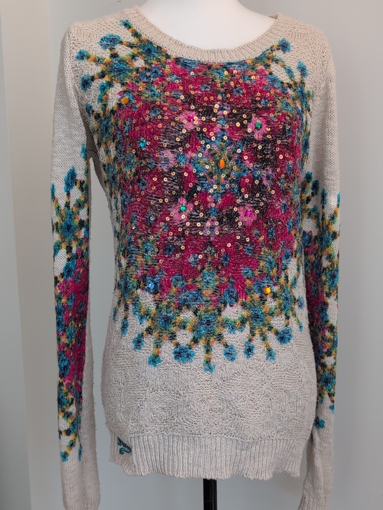 Desigual Sweaters - Vintage Desigual Mandala Sequin Knit Pullover Sweater Boho Chic XLARGE